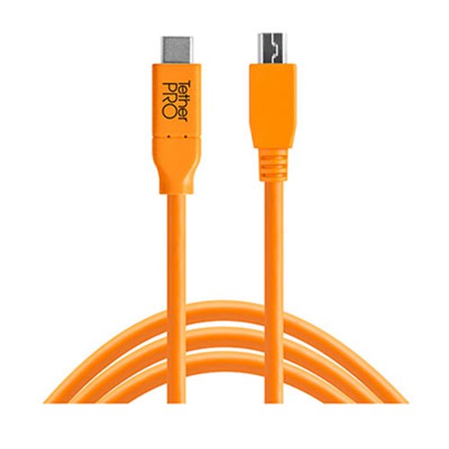 TetherTools TetherPro USB-C to 2.0 Mini-B 5-Pin 15ft (4.6m) Orange